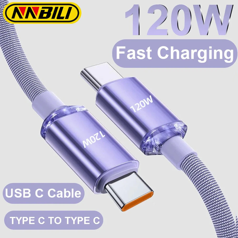 NEW 120W USBA to Type C to USBC Cable for Iphone 15 16 17 Series PD Fast Charging USB C Data Cord for Xiaomi OPPO Samsung