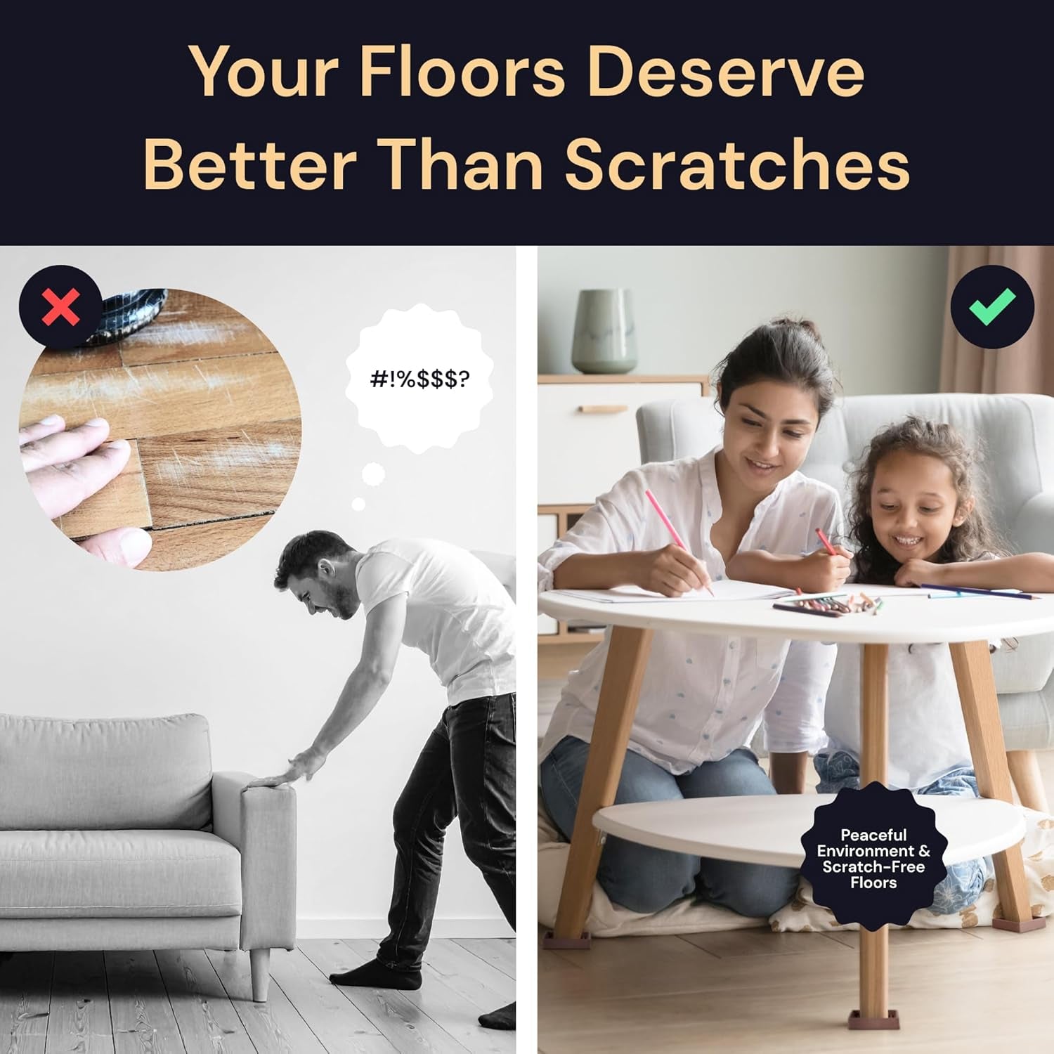 Non-Slip Rubber Furniture Pads - 3 in X 3 in Set of 4 Brown - Floor Protectors for Hardwood Floors & Chairs - Grippers & Rubber Feet for Furniture