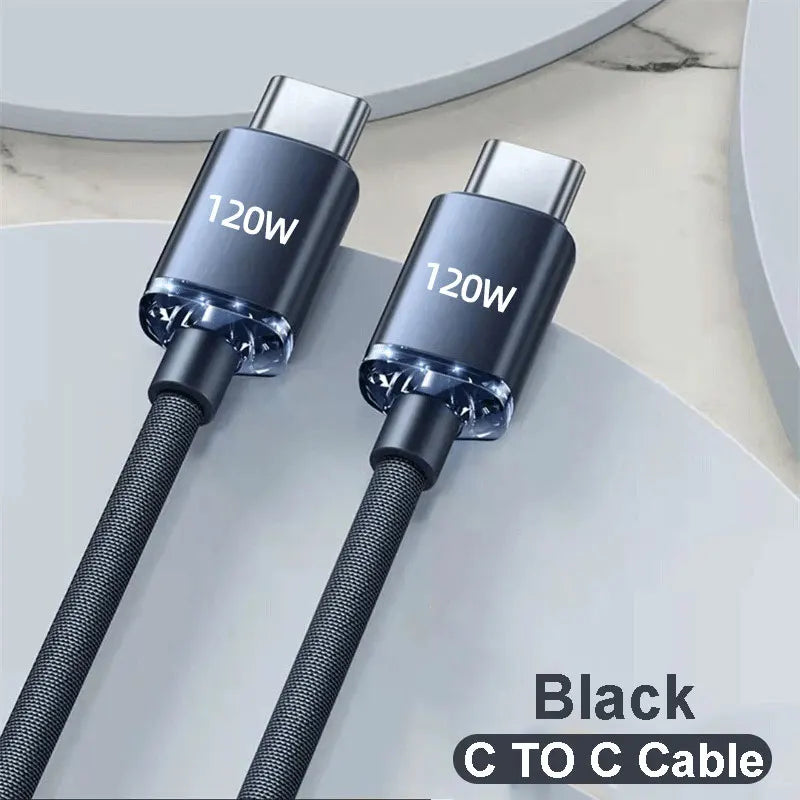 NEW 120W USBA to Type C to USBC Cable for Iphone 15 16 17 Series PD Fast Charging USB C Data Cord for Xiaomi OPPO Samsung
