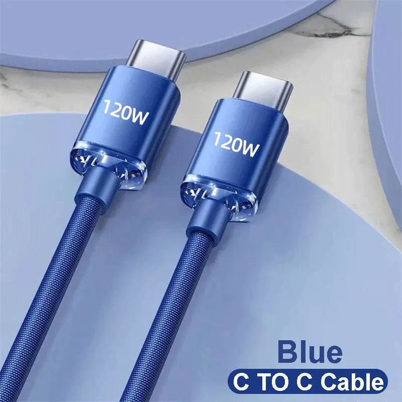 NEW 120W USBA to Type C to USBC Cable for Iphone 15 16 17 Series PD Fast Charging USB C Data Cord for Xiaomi OPPO Samsung