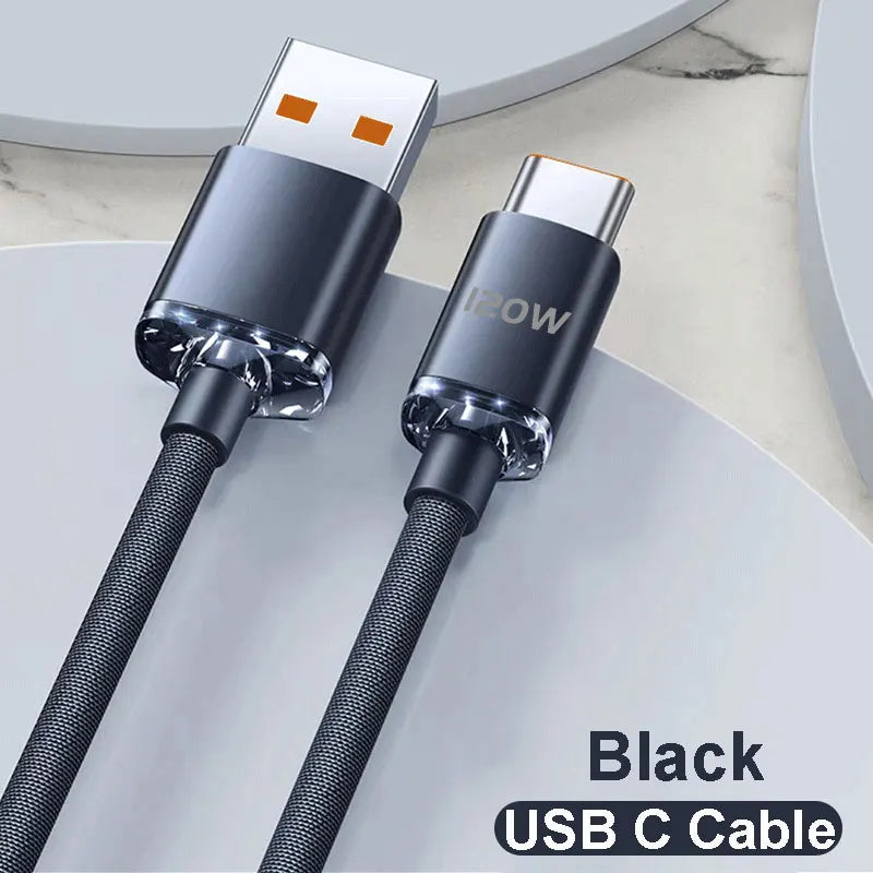 NEW 120W USBA to Type C to USBC Cable for Iphone 15 16 17 Series PD Fast Charging USB C Data Cord for Xiaomi OPPO Samsung