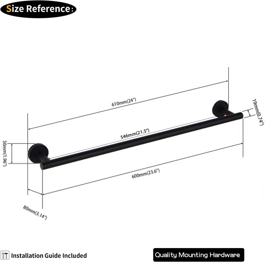Bathroom Towel Bar 24" Stainless Steel Towel Bar Matte Black Contemporary Style Wall Mount for Bath Kitchen AG1101C60-BK