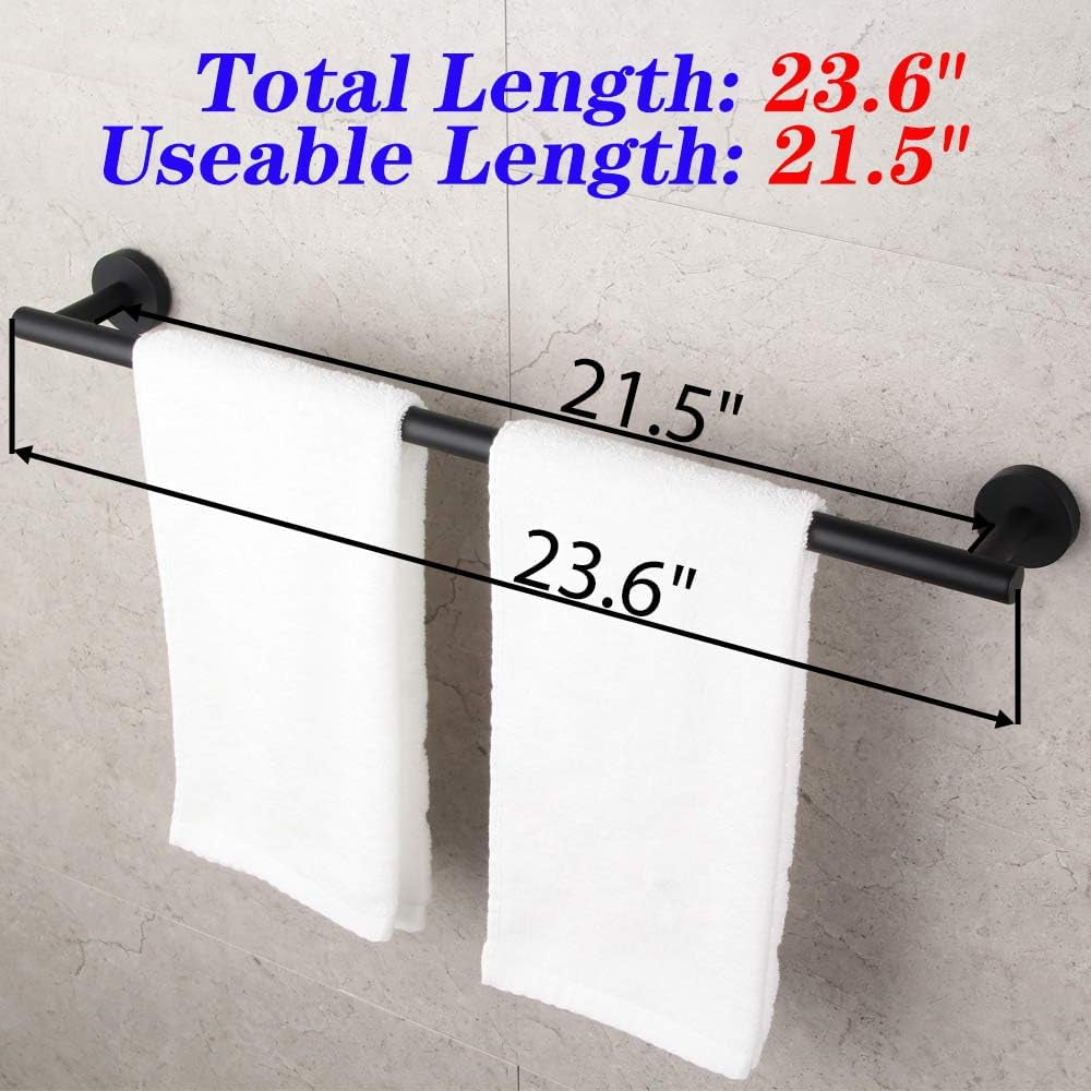 Bathroom Towel Bar 24" Stainless Steel Towel Bar Matte Black Contemporary Style Wall Mount for Bath Kitchen AG1101C60-BK