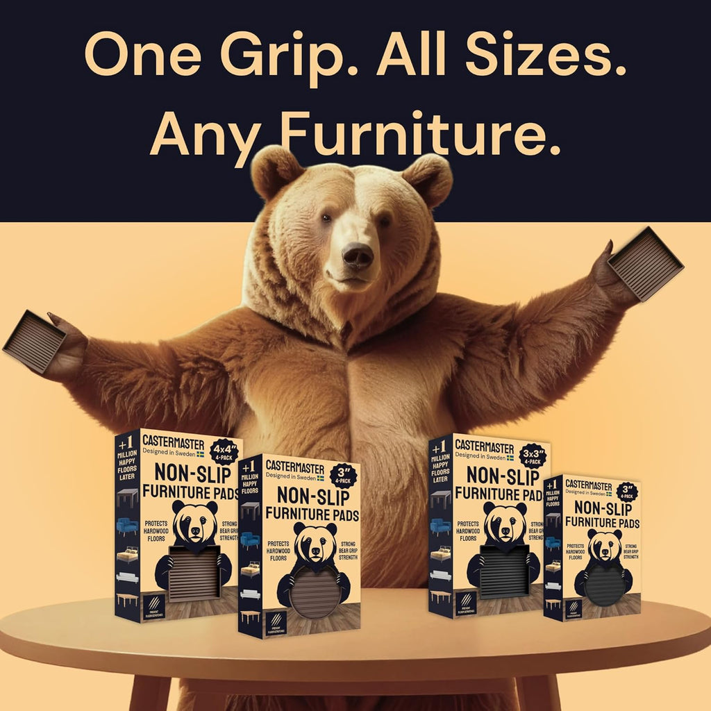Non-Slip Rubber Furniture Pads - 3 in X 3 in Set of 4 Brown - Floor Protectors for Hardwood Floors & Chairs - Grippers & Rubber Feet for Furniture
