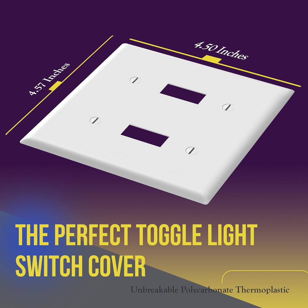 Toggle Light Switch Wall Plate, Gloss Finish, Size 2-Gang 4.50" X 4.57", Double Switch Cover, Unbreakable Polycarbonate Thermoplastic, 8812-W, White